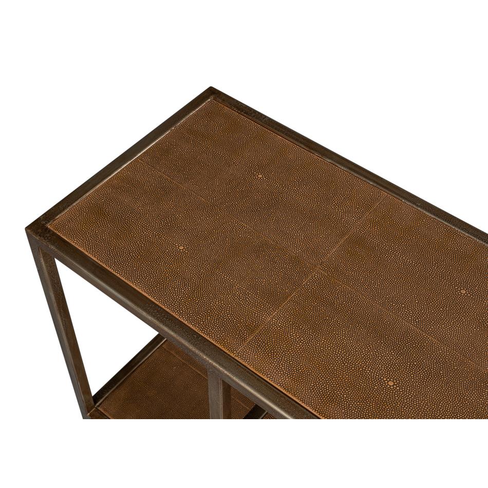 Antique Bronzed Console Table with Brown Leather In New Condition For Sale In Westwood, NJ