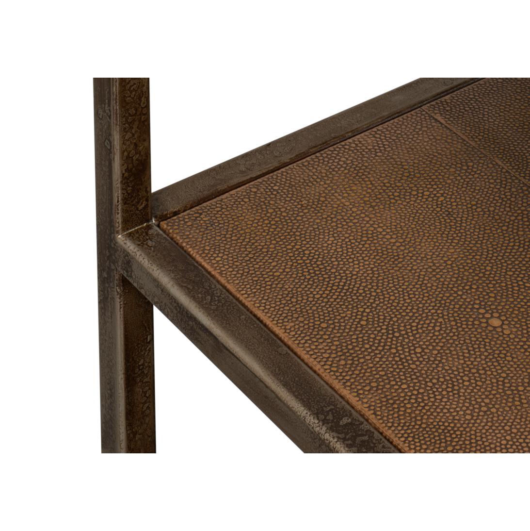 Contemporary Antique Bronzed Console Table with Brown Leather For Sale