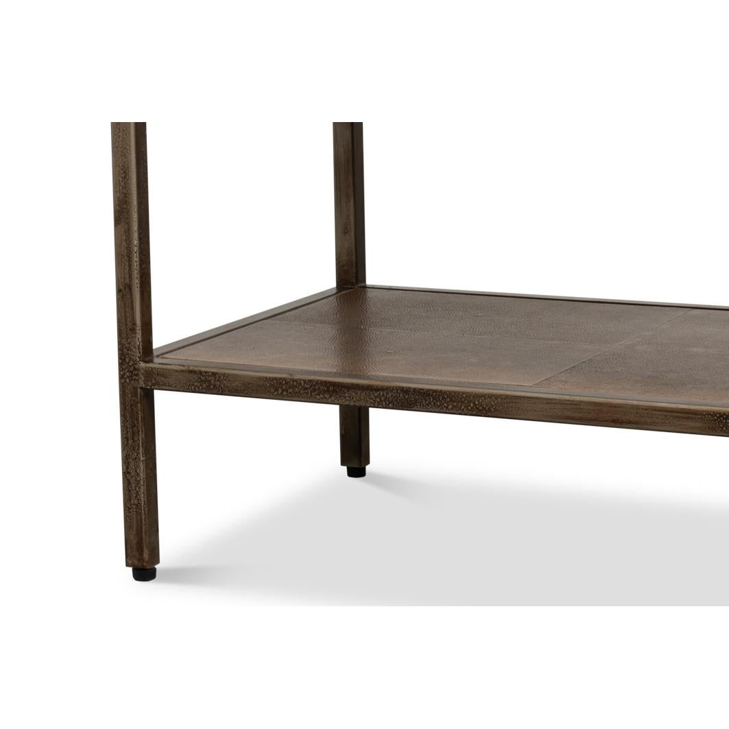 Antique Bronzed Console Table with Brown Leather For Sale 2