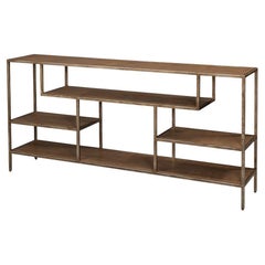 Antique Bronzed Console Table with Brown Leather