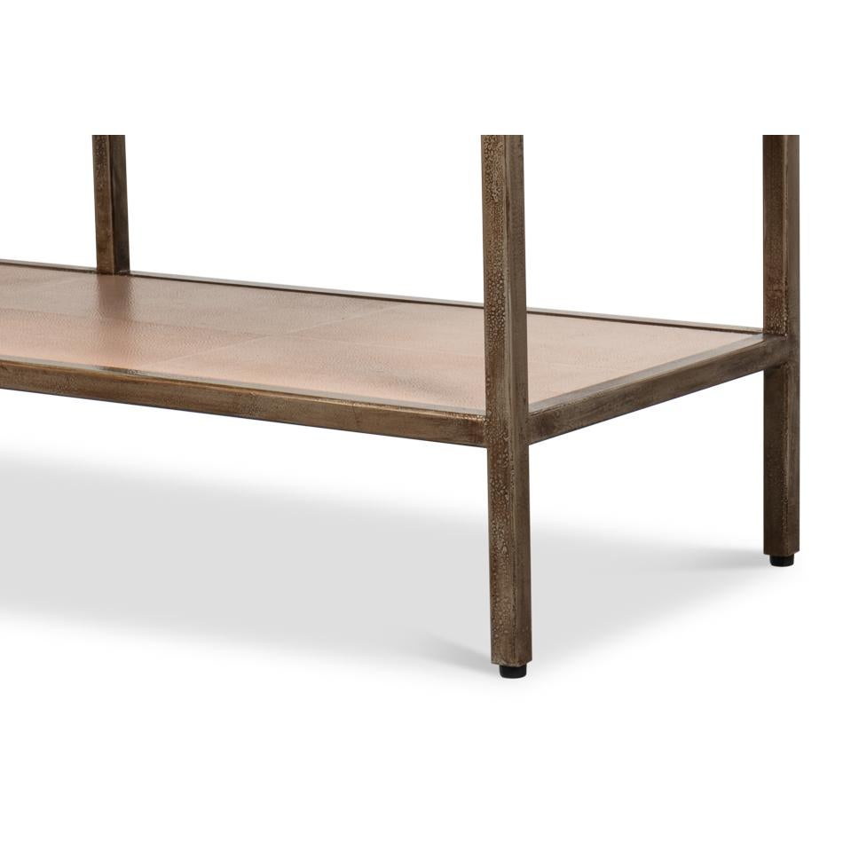 Antique Bronzed Console Table with Mushroom Leather For Sale 3