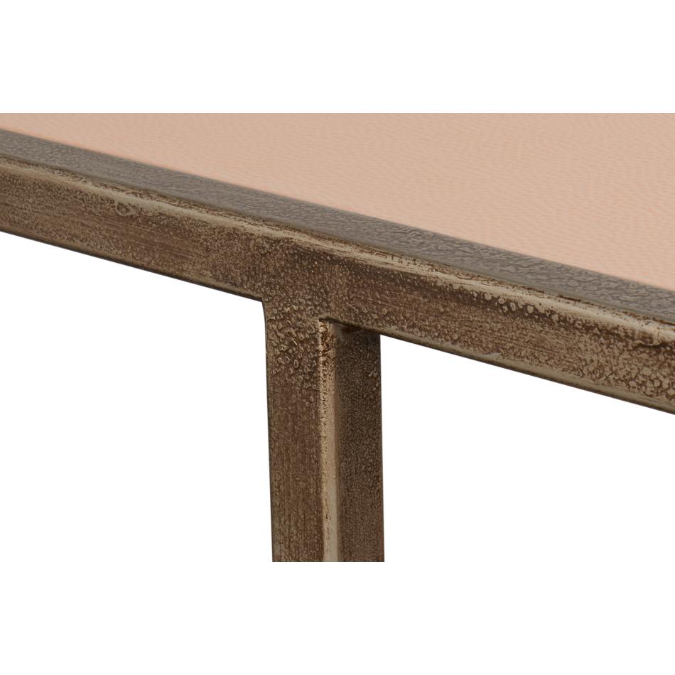 Antique Bronzed Console Table with Mushroom Leather For Sale 4