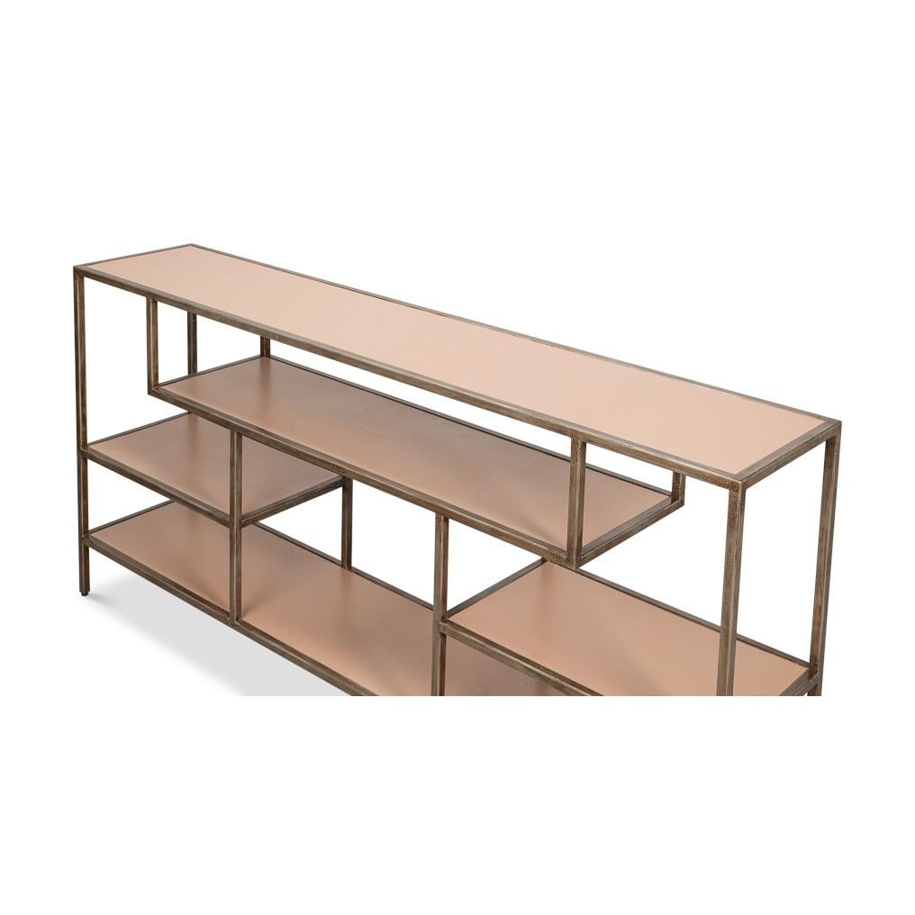 Asian Antique Bronzed Console Table with Mushroom Leather For Sale