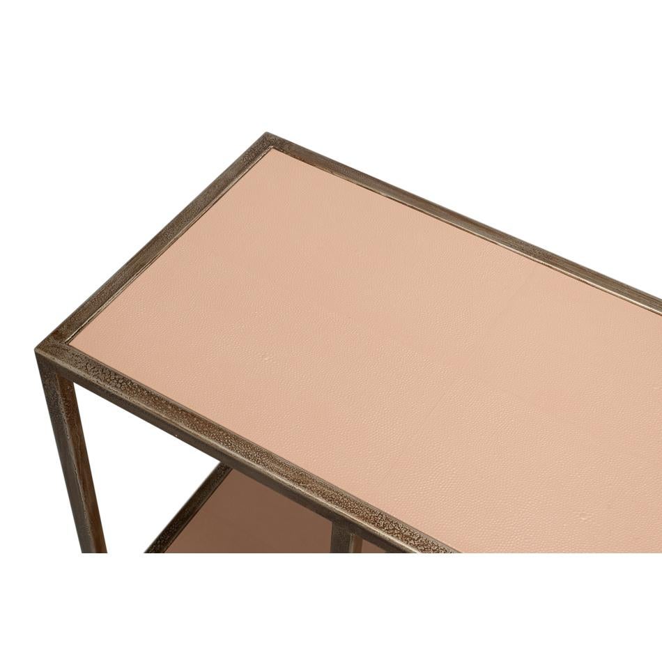 Antique Bronzed Console Table with Mushroom Leather In New Condition For Sale In Westwood, NJ