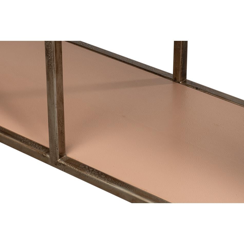 Antique Bronzed Console Table with Mushroom Leather For Sale 1