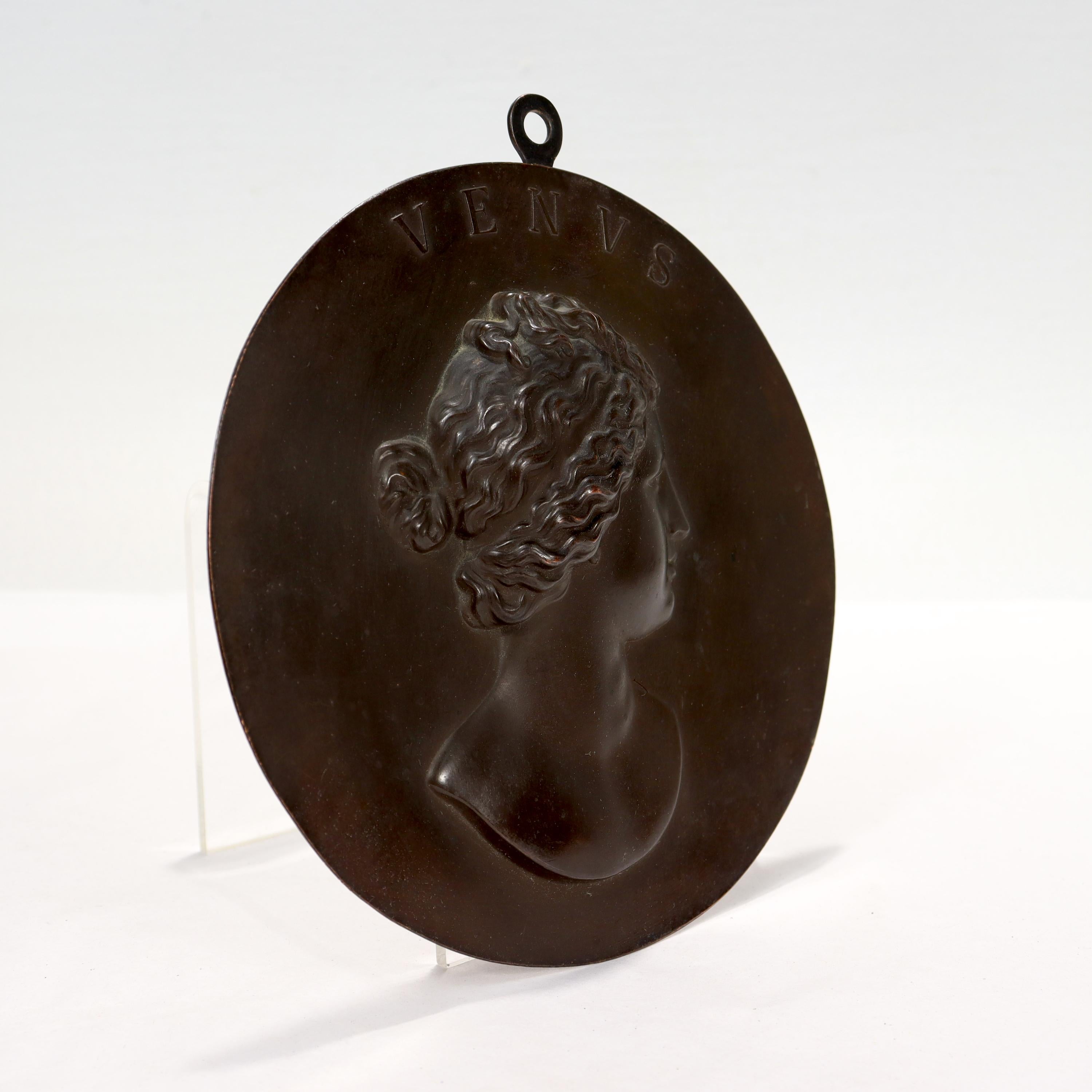 Grand Tour Antique Bronzed Copper Roundel of a Bust of Venus De Milo in Profile