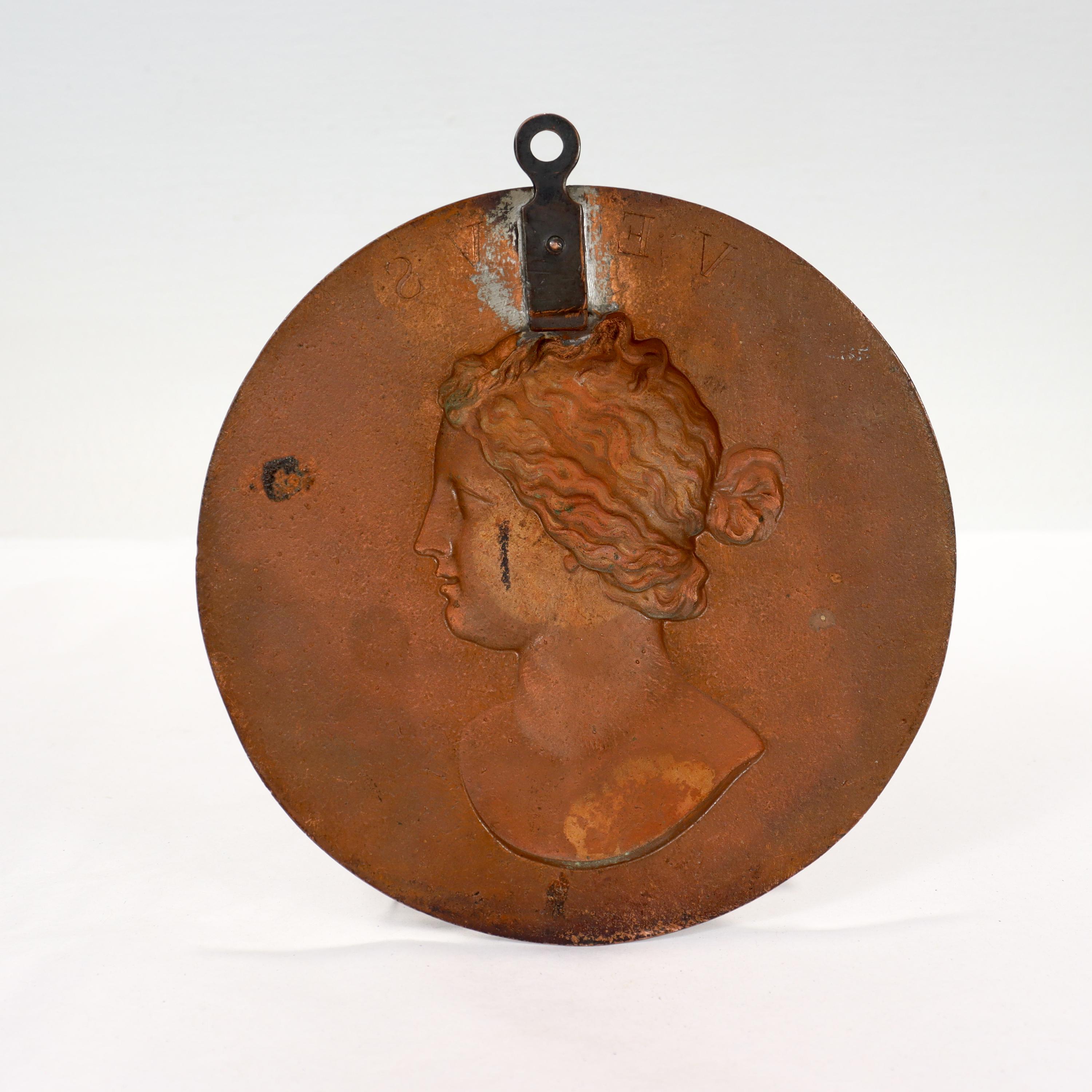 Antique Bronzed Copper Roundel of a Bust of Venus De Milo in Profile 1