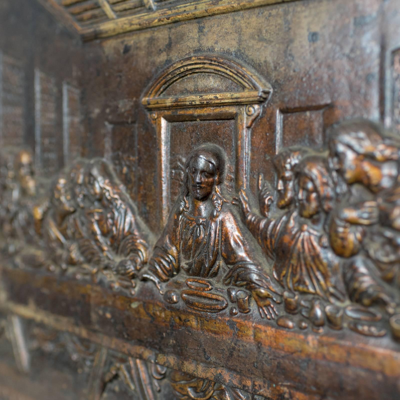 Victorian Antique Bronzed Iron Plaque, Da Vinci's the Last Supper, Fireback, Wall