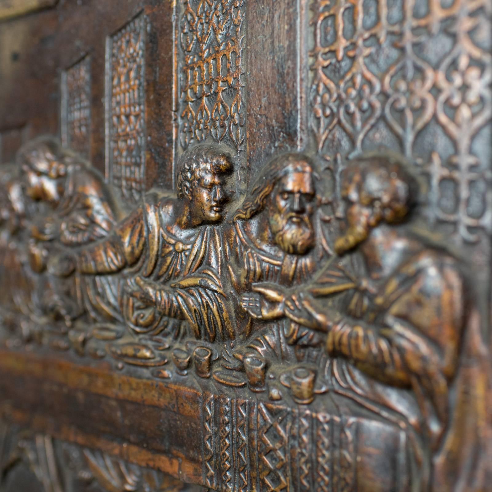 English Antique Bronzed Iron Plaque, Da Vinci's the Last Supper, Fireback, Wall