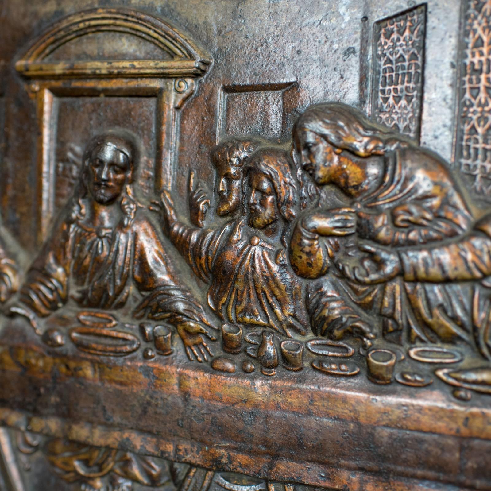 Antique Bronzed Iron Plaque, Da Vinci's the Last Supper, Fireback, Wall In Good Condition In Hele, Devon, GB