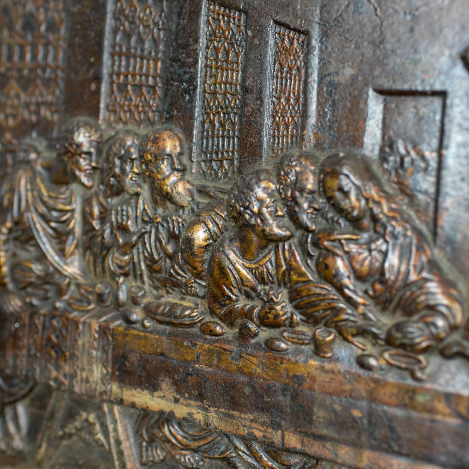 19th Century Antique Bronzed Iron Plaque, Da Vinci's the Last Supper, Fireback, Wall