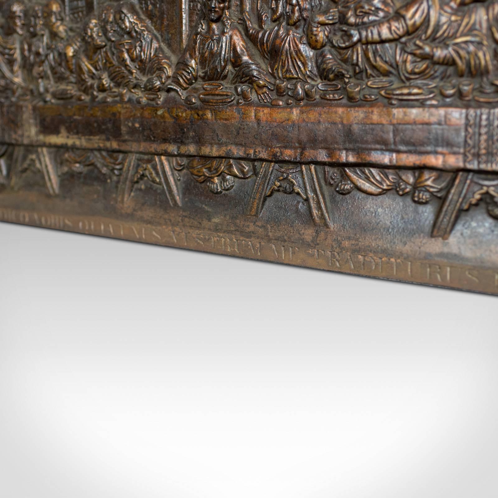 Antique Bronzed Iron Plaque, Da Vinci's the Last Supper, Fireback, Wall 1
