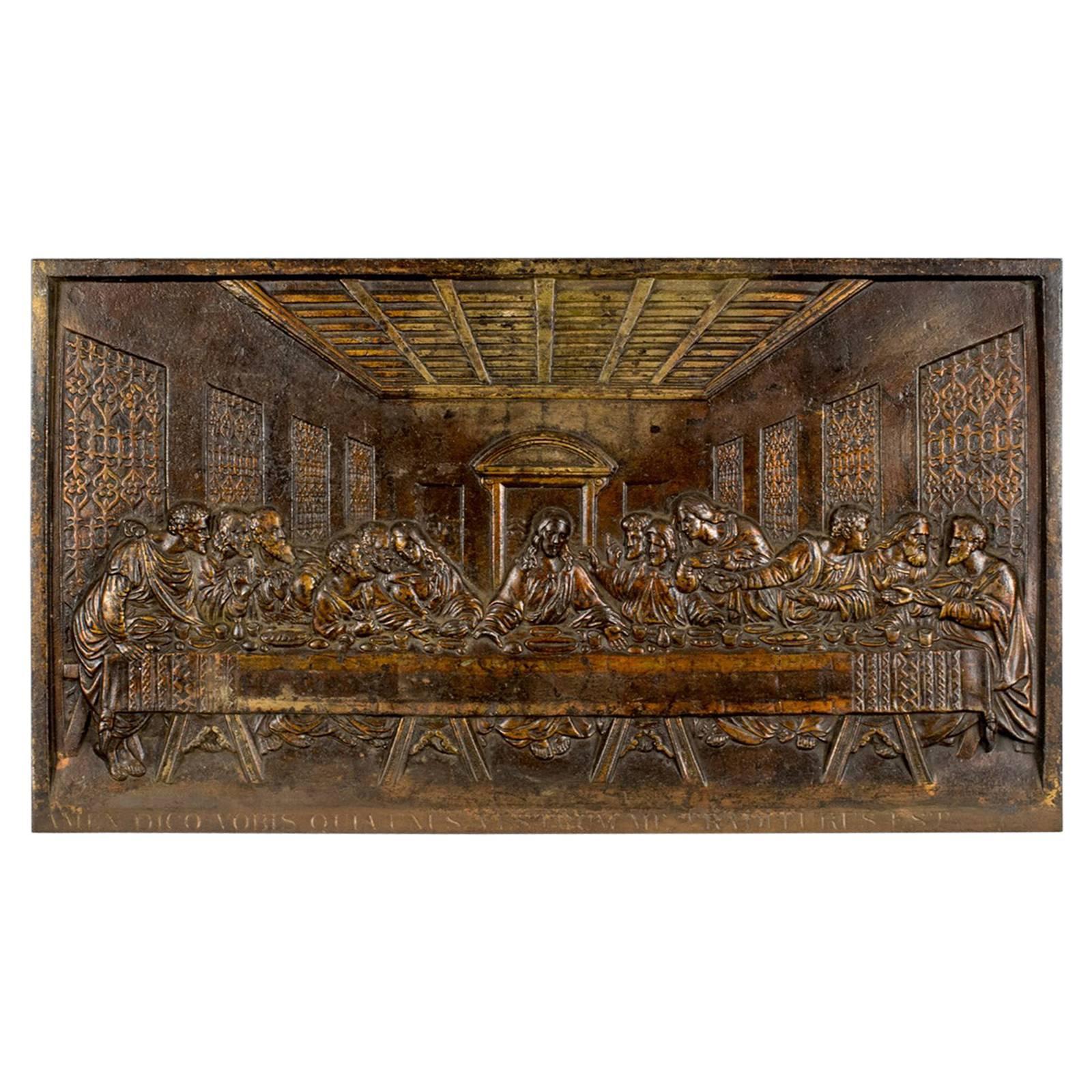 Antique Bronzed Iron Plaque, Da Vinci's the Last Supper, Fireback, Wall