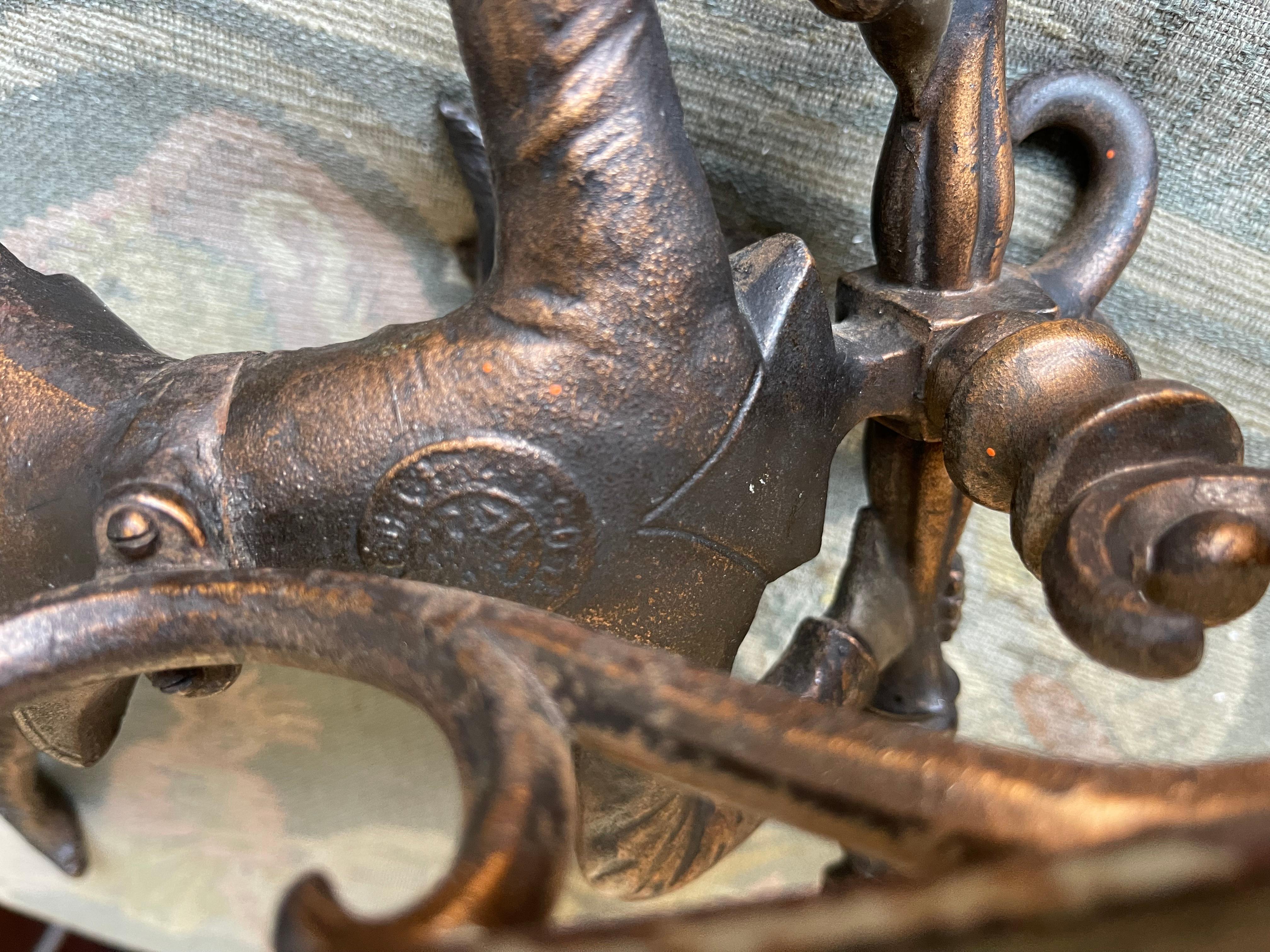 Antique Bronzed Iron Wall Key or Coat Rack w. Acrobatic Jester Figure, Great Fun 4