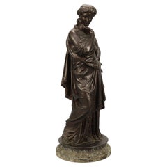 Antique Bronzed Metal Classical Figure of Woman with Mask, Circa 1890