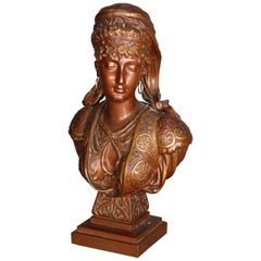 Antique Bronzed Metal Parisian Portrait Bust Sculpture of Woman, circa 1900