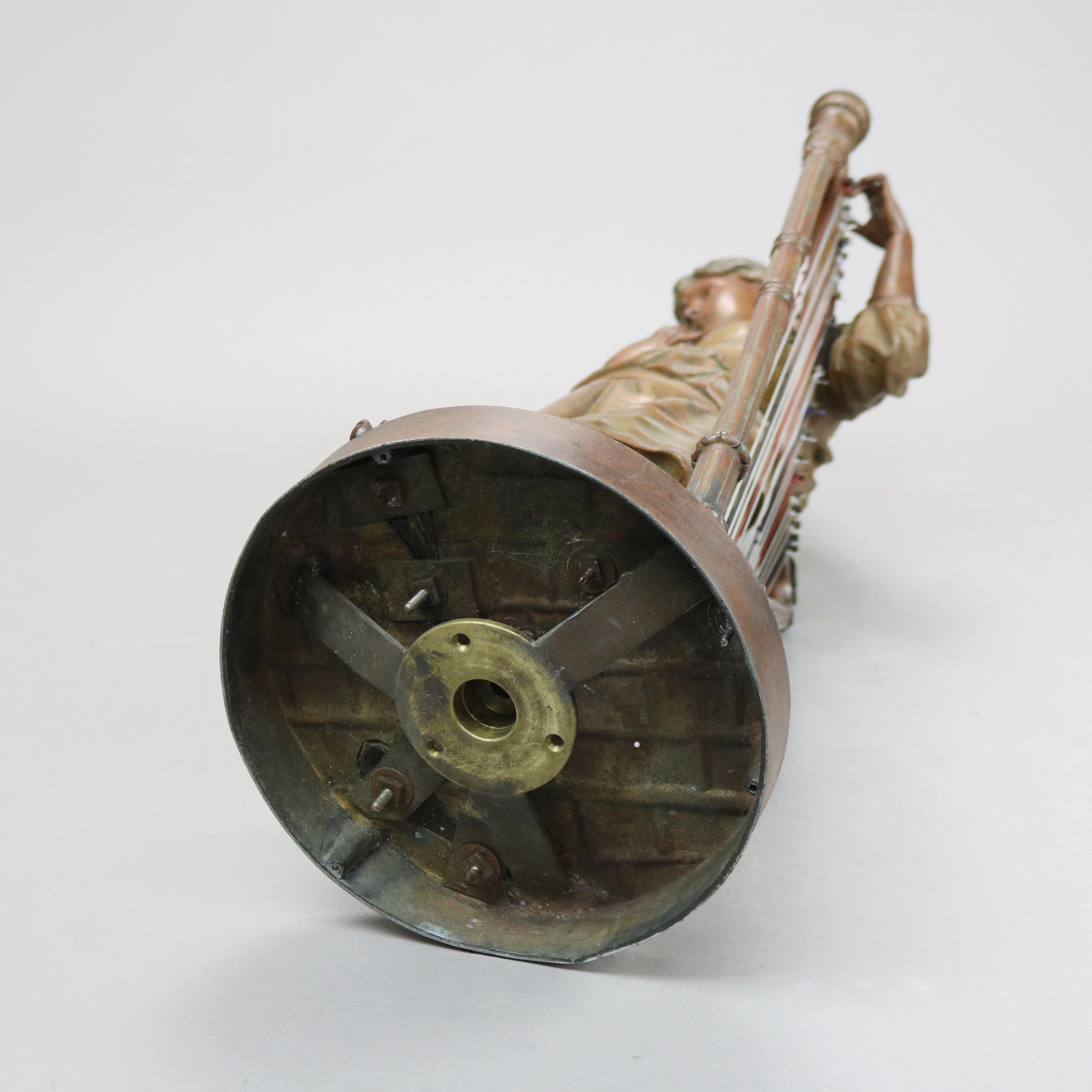 Antique Bronzed Metal Sculpture of Woman with a Harp, 19th C 9