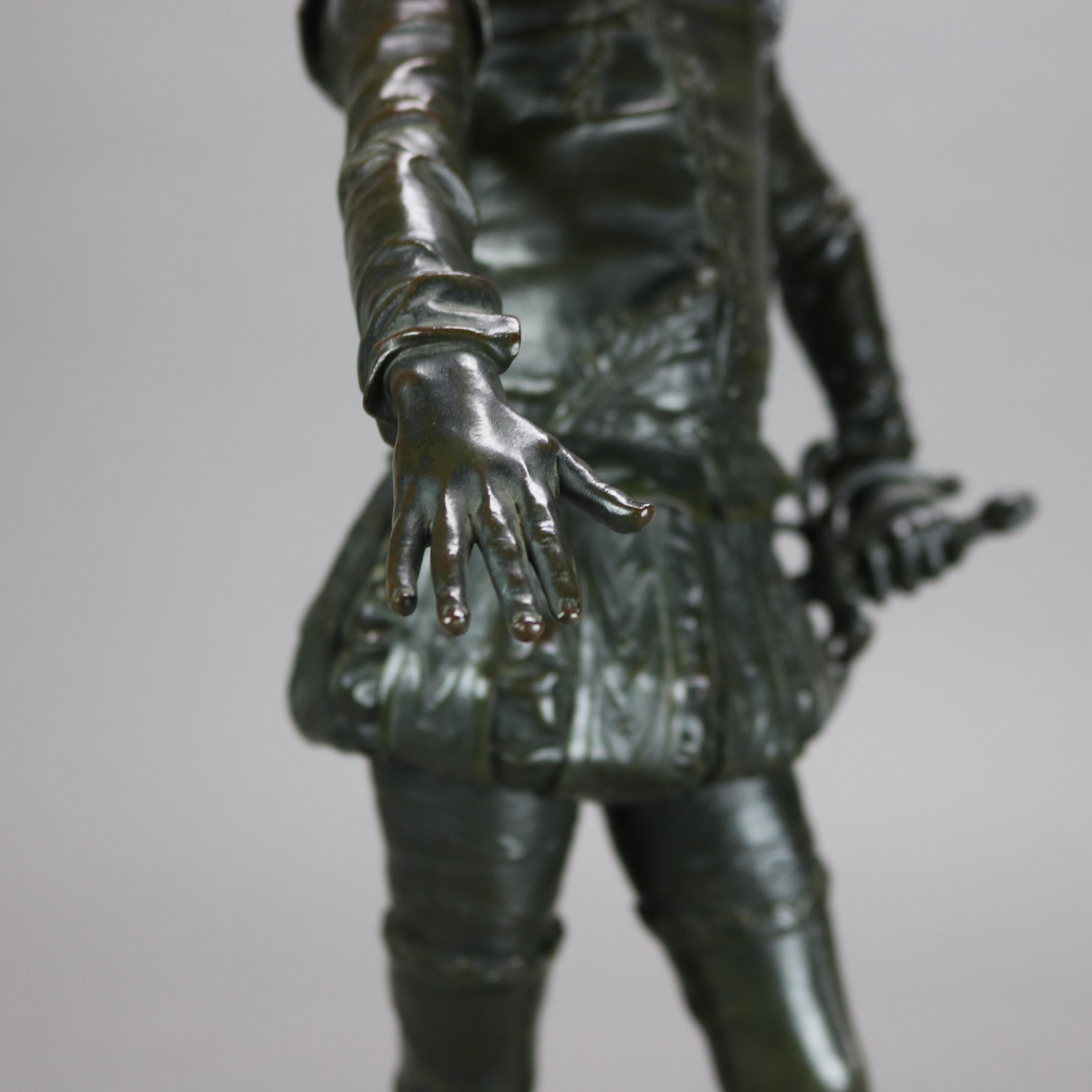 Sculpture ancienne en métal bronzé représentant un jeune courtisan brandissant une épée, signée Rambaud 5