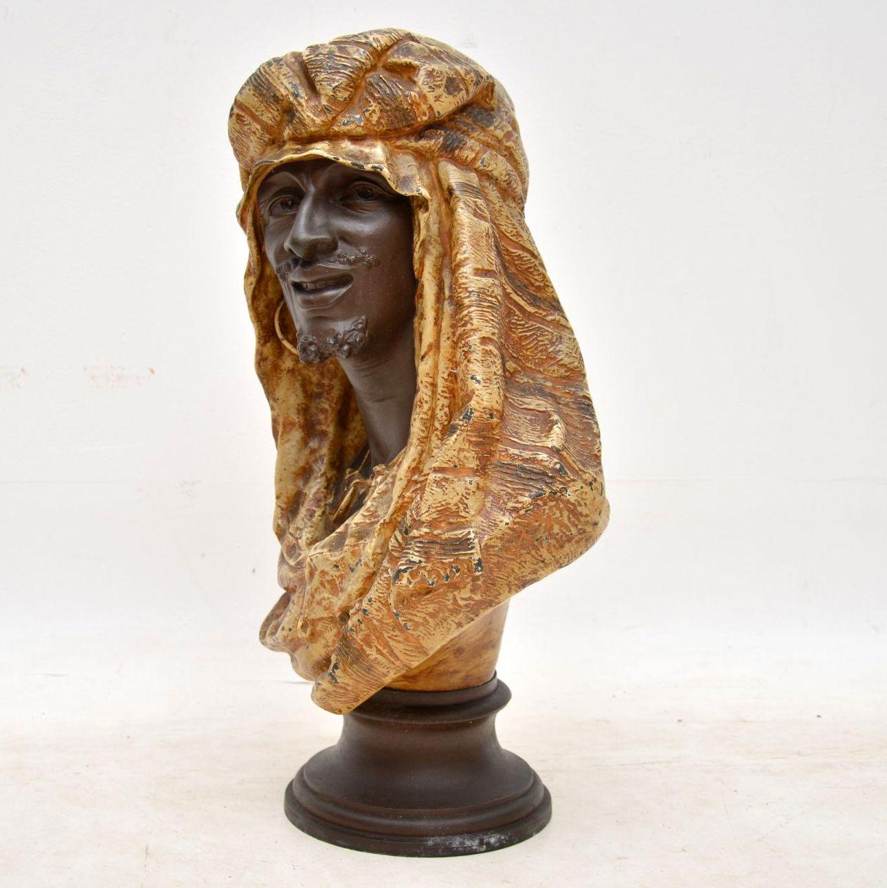 19th Century Antique Bronzed Spelter Bust of a Moorish Man