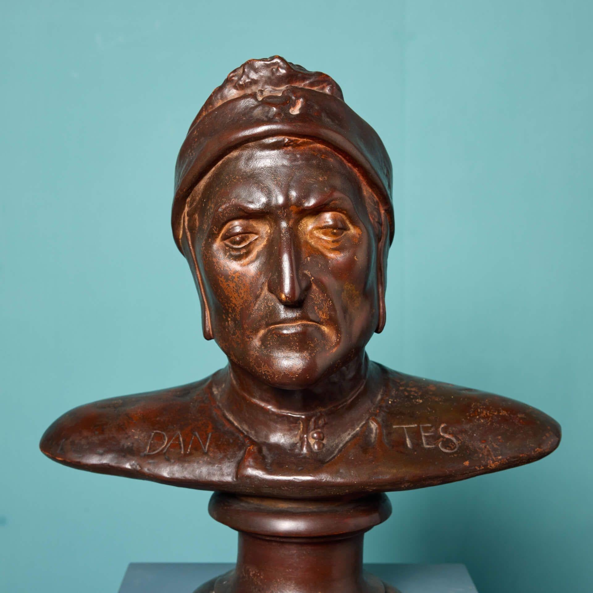 Renaissance Antique Bronzed Terracotta Bust of Dante For Sale