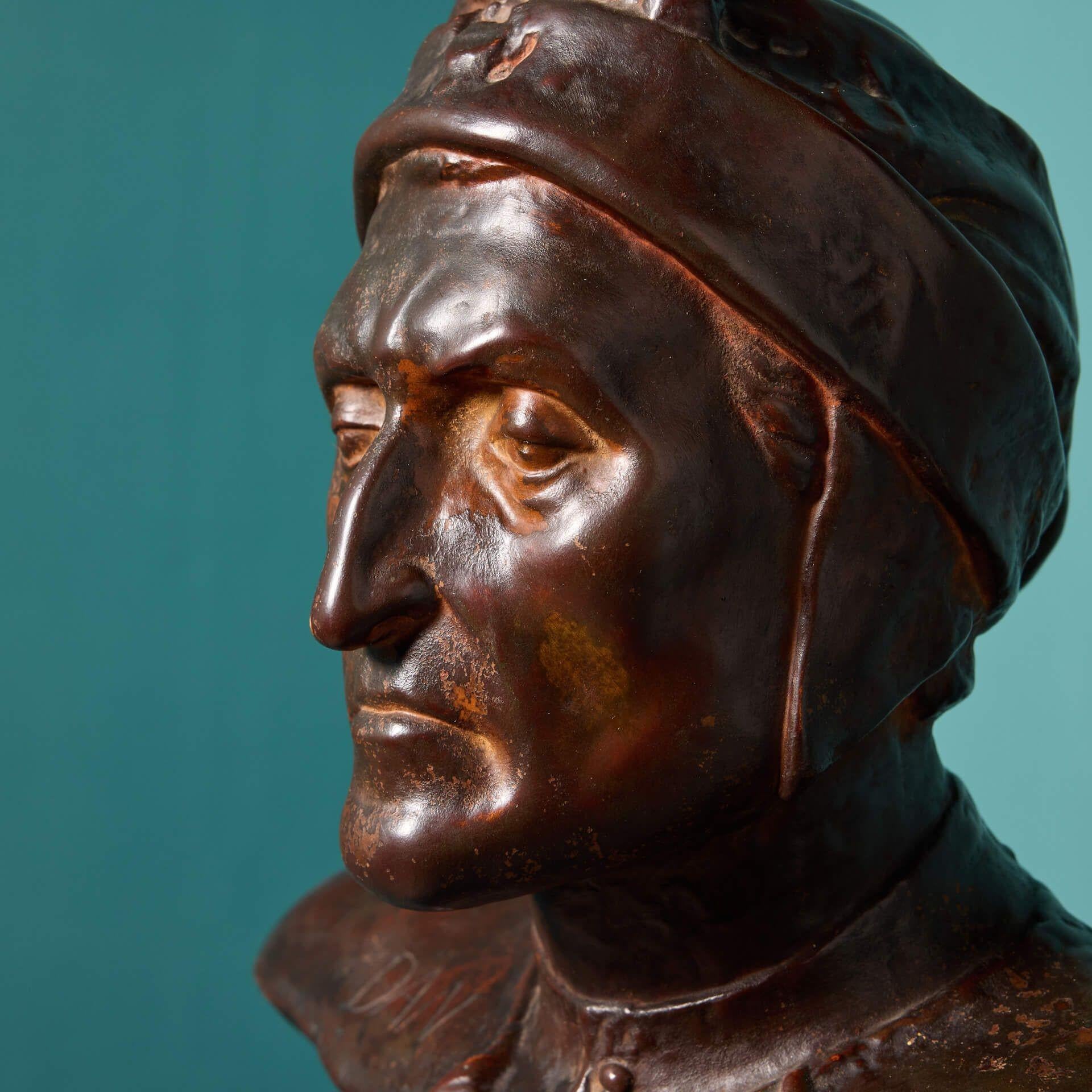 Antique Bronzed Terracotta Bust of Dante In Fair Condition For Sale In Wormelow, Herefordshire