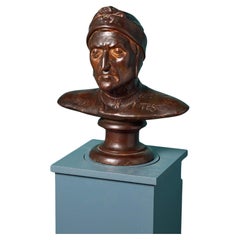 Buste de Dante antique en terre cuite bronzée