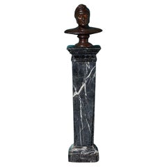 Antique Bronzed Terracotta Bust of Dante on Italian Marquina Marble Column
