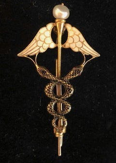 Antique Brooch Aesculapius Staff Carlo Giuliano