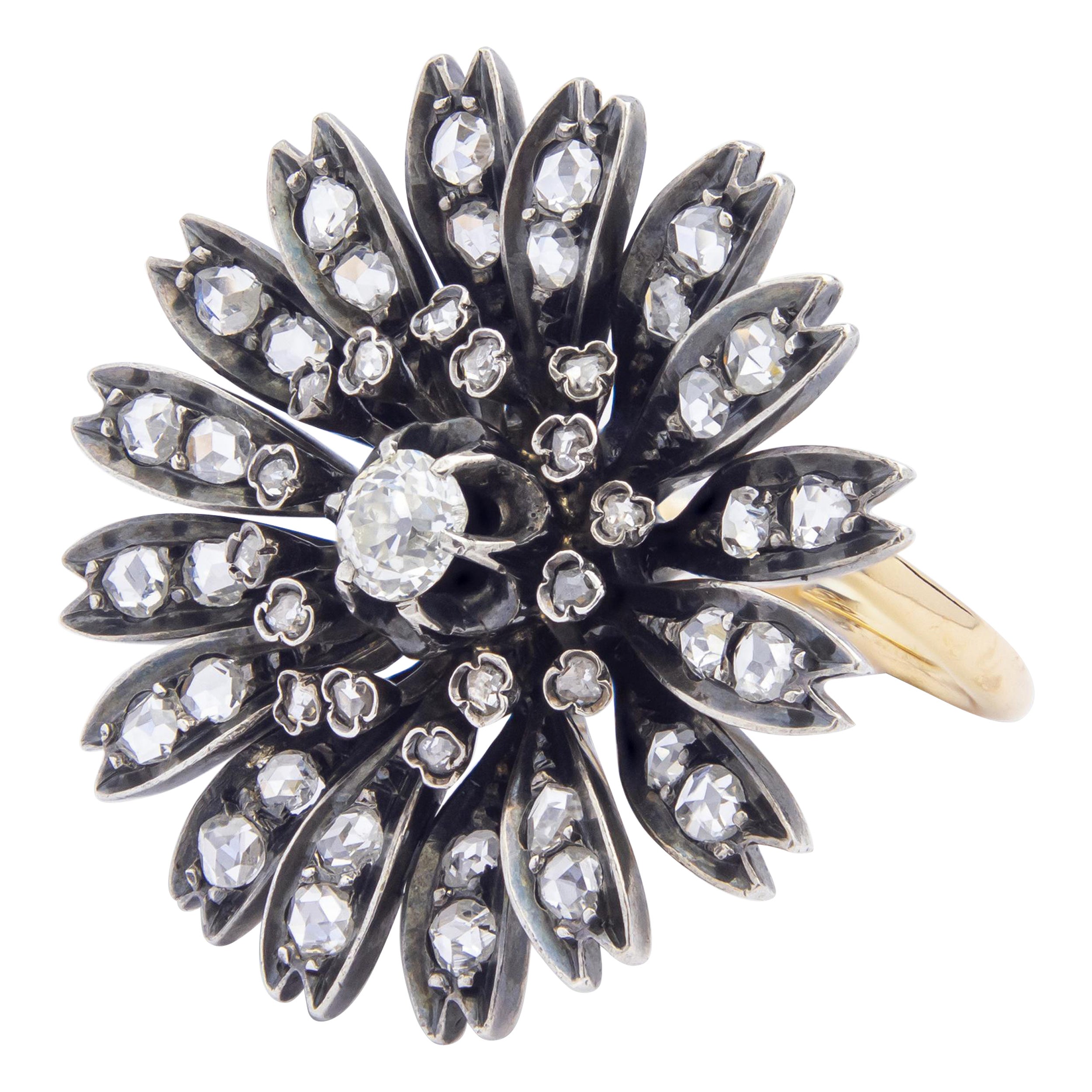Antike Brosche Umwandlung Diamant Gänseblümchen Ring im Angebot