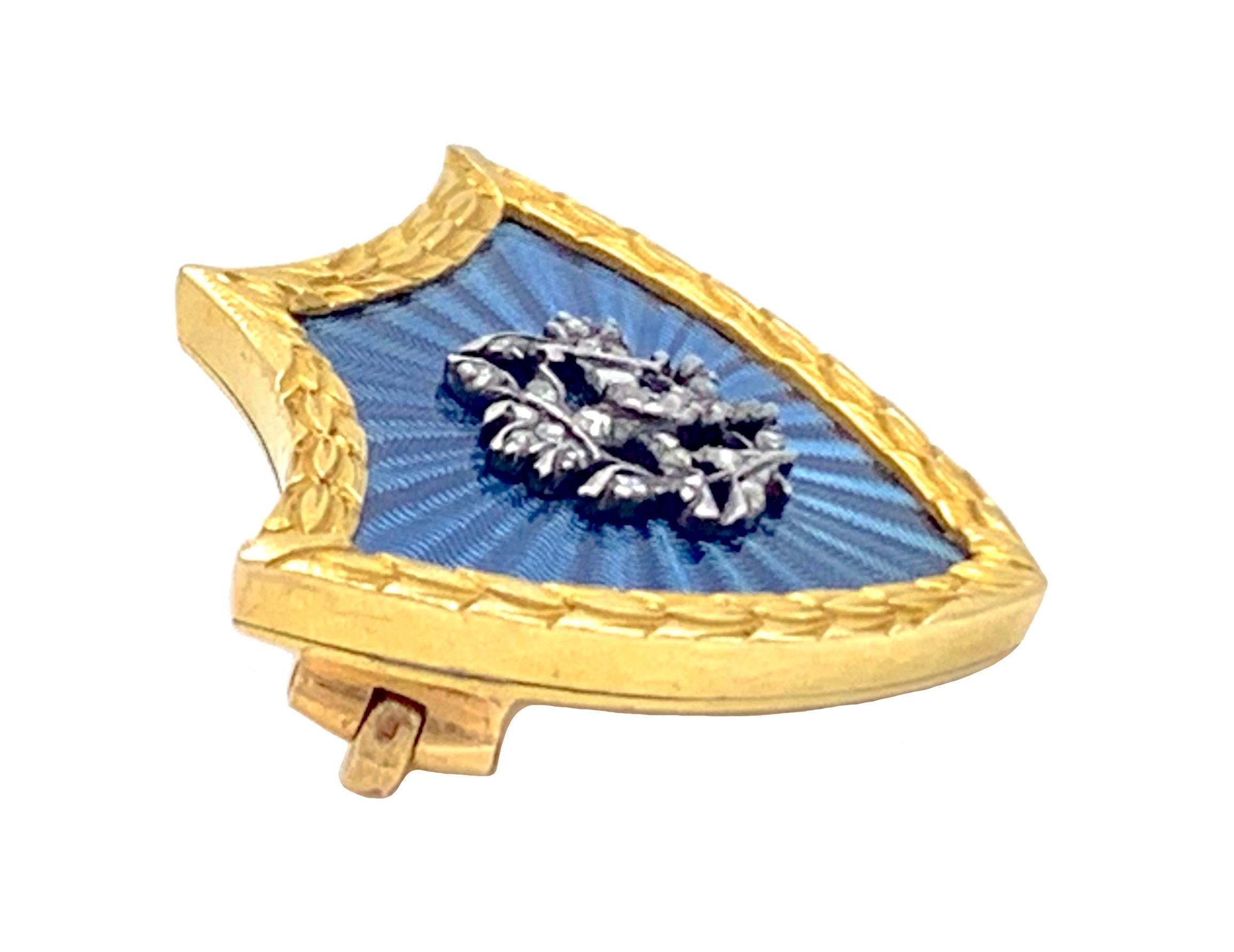 Napoleon III Antique Brooch Diamonds Guilloché Enamel Eros Amor's Torches Love Token   For Sale