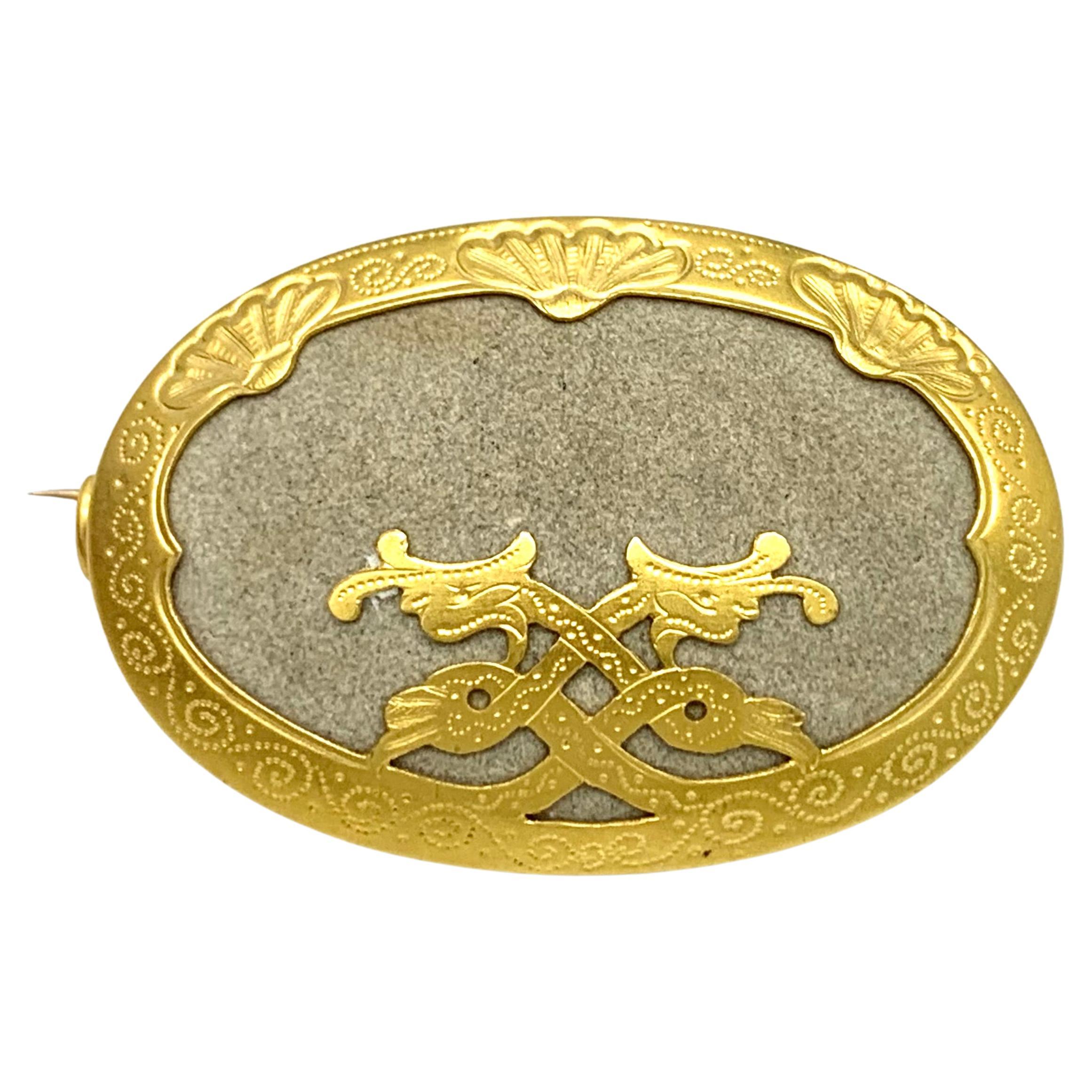 Antike Brosche Gold Eternity Symbol stilisierte Schlangen Kieselstein 