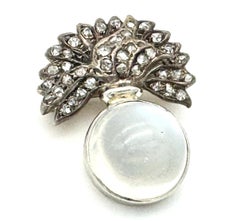 Antique Brooch Grenade Moonstone Cabochon Diamonds Platinum Yellow Gold