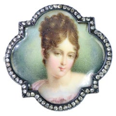 Antique Brooch Hand Painted with Rose Cut Diamonds, C. W. Schumann & Sons, 1885