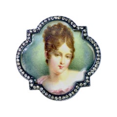 Spilla antica dipinta a mano con diamanti taglio rosa, C.W. Schumann & Sons, 1885