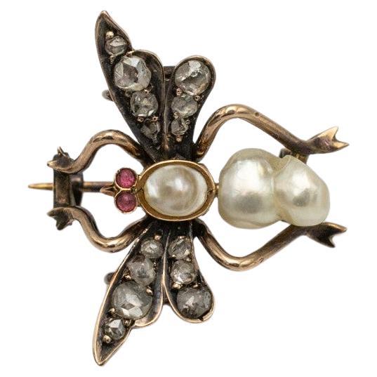 Antique brooch in the shape of a fly, late 19th century. For Sale