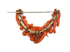 Antique Brooch In Shape Of Wreath Corallium Rubrum Beads Twigs