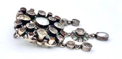 Antique Brooch Pendant Silver Natural River Pearl Citrine Smokey Quartz Enamel