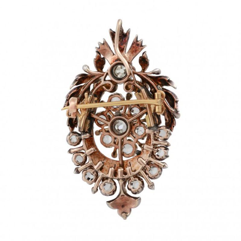 Old European Cut Antique Brooch/Pendant with Diamonds Totaling Approx. 3.38 Ct For Sale