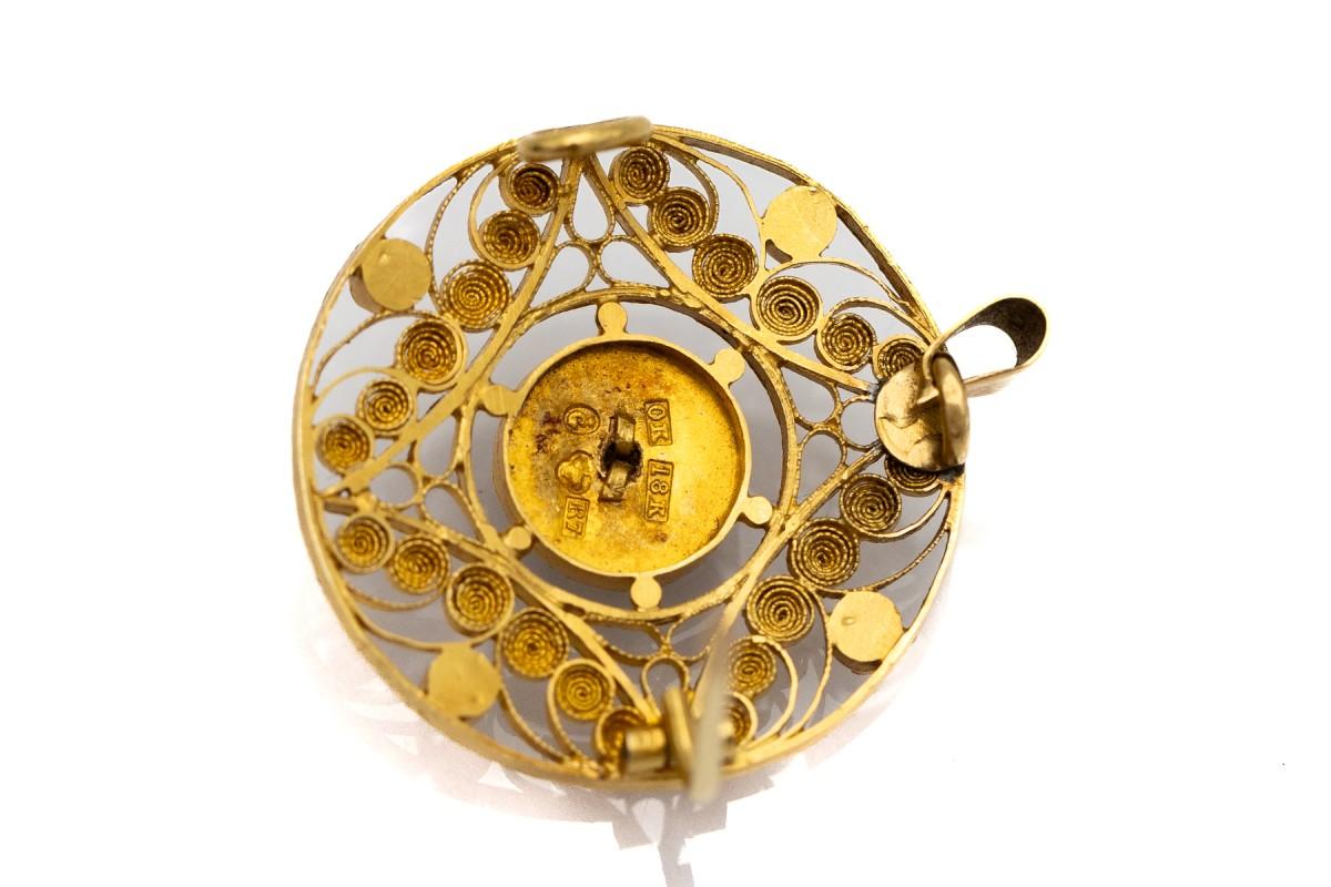 Broche-pendentif ancienne avec émail et perle en vente 1