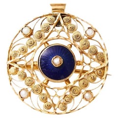 Antique brooch-pendant with enamel and pearl