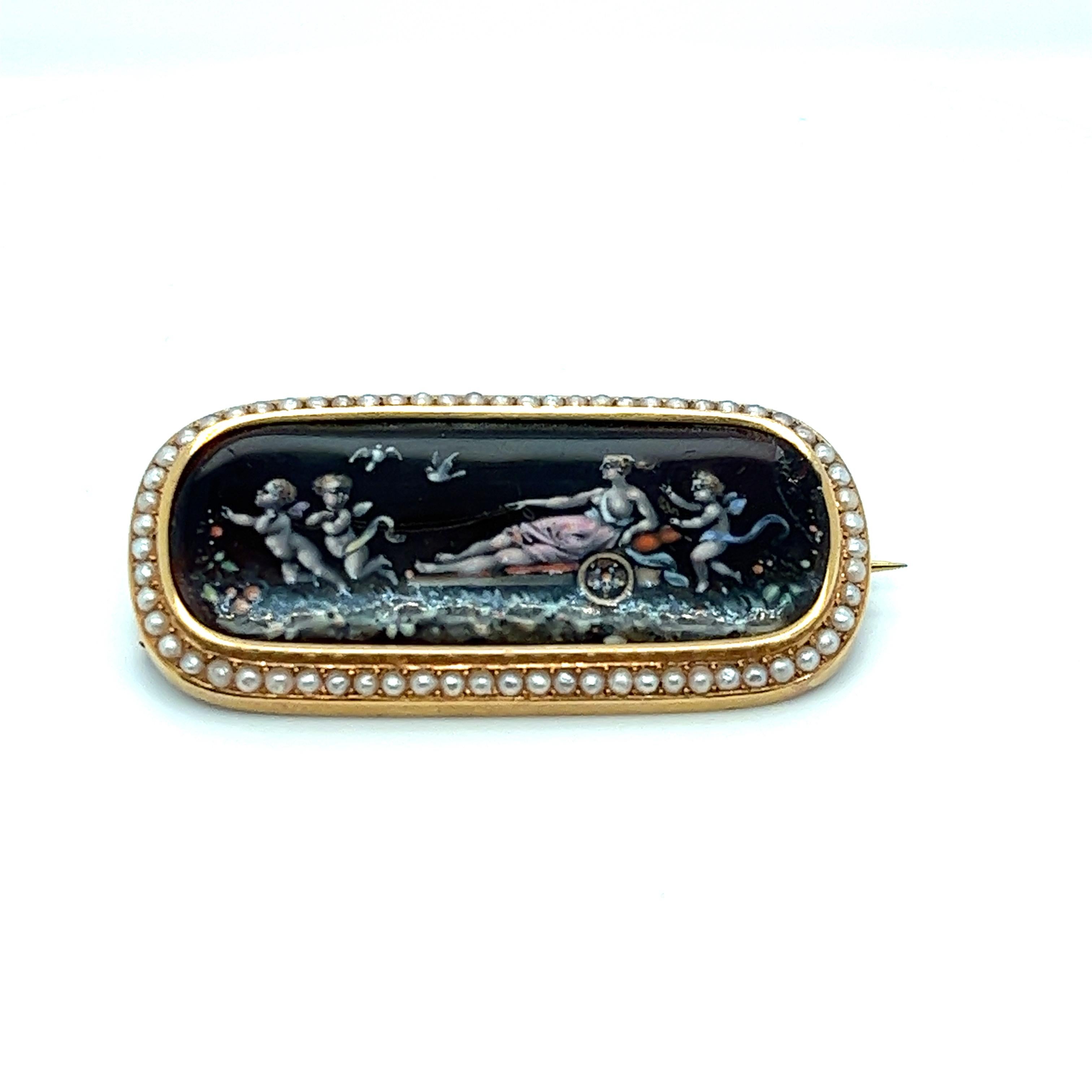 Women's or Men's Antique Brooch with Enameled - Triumph of Love - Moulinie & Legrandroy, Geneve For Sale