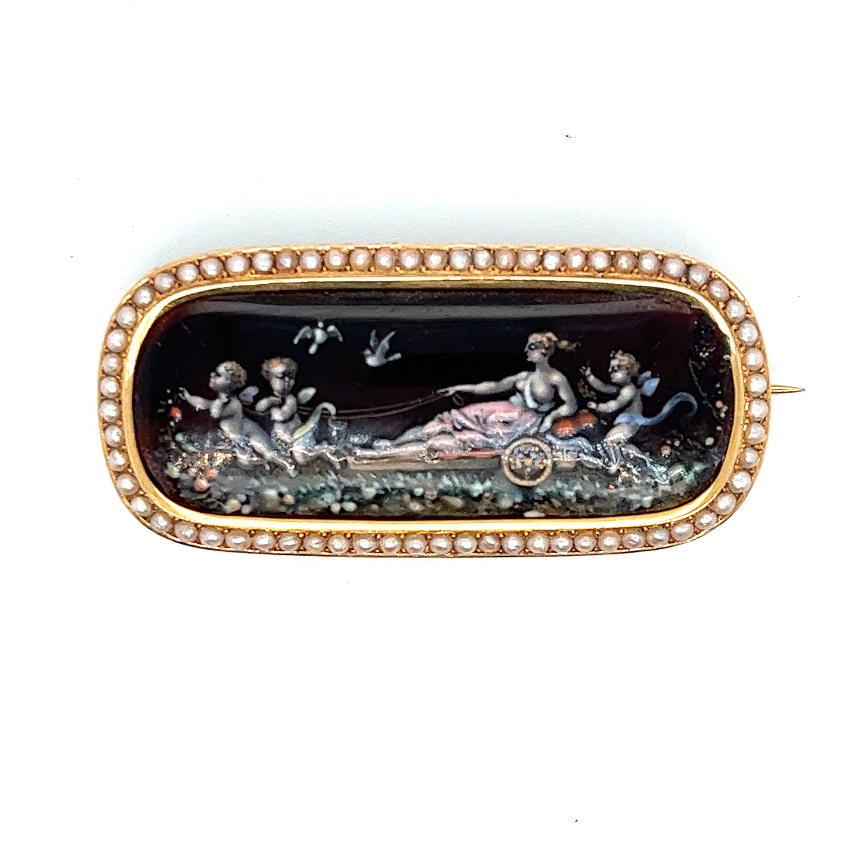 Antique Brooch with Enameled - Triumph of Love - Moulinie & Legrandroy, Geneve For Sale 1