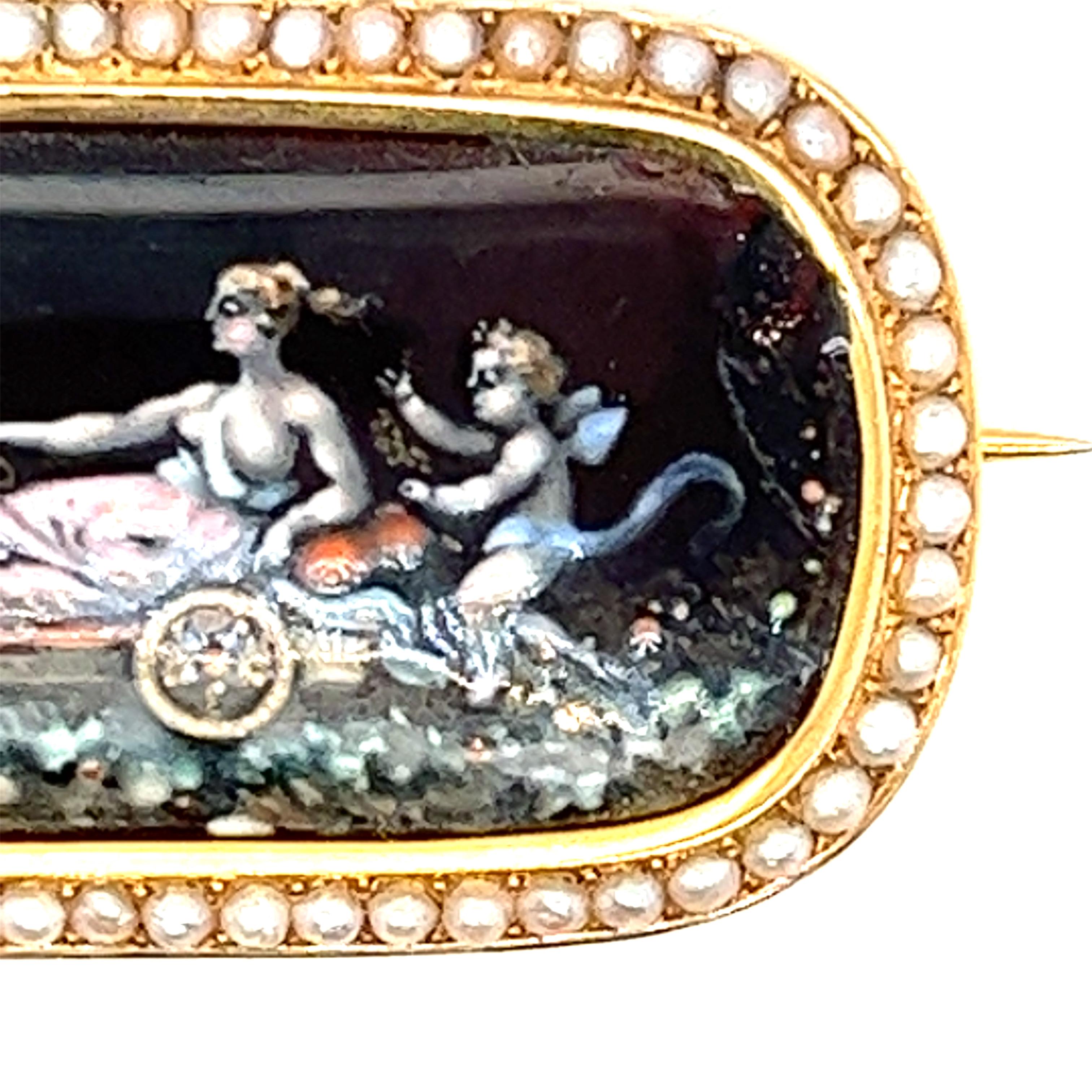 Antique Brooch with Enameled - Triumph of Love - Moulinie & Legrandroy, Geneve For Sale 2