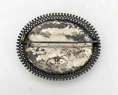 Antique Brooch with Miniature Carved Cork Diorama Metall Kork Paper