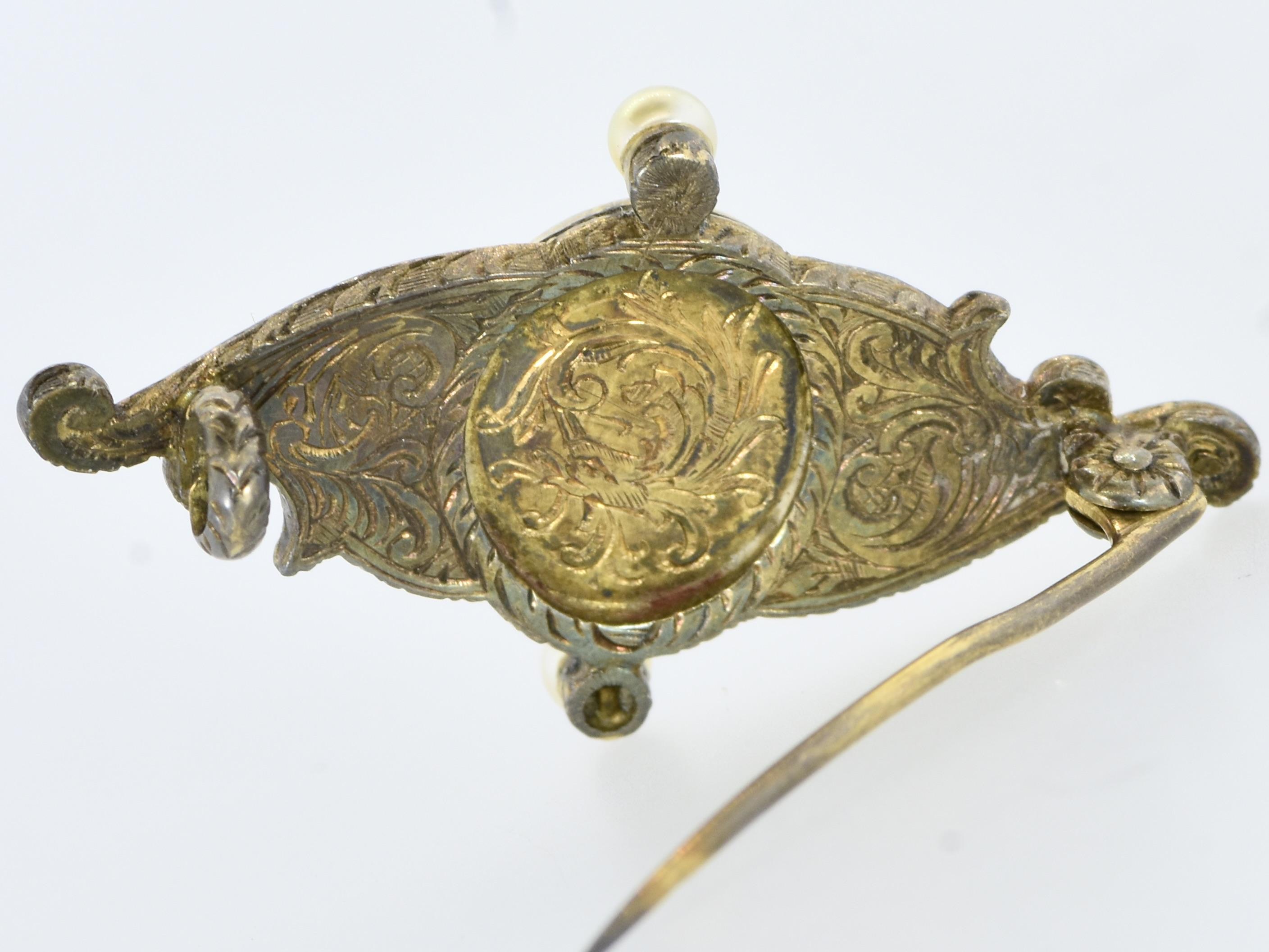 Late Victorian Antique Brooch with  Portrait & Transparent Enamel,  Diamonds & Natural Pearls