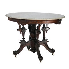 Antique Brooks attr. Renaissance Revival Marble Top Walnut Parlor Table C1880