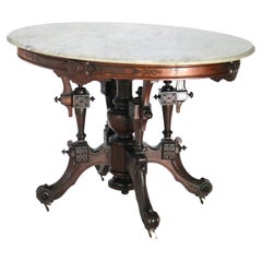 Antique Brooks attr. Renaissance Revival Marble Top Walnut Parlor Table C1880