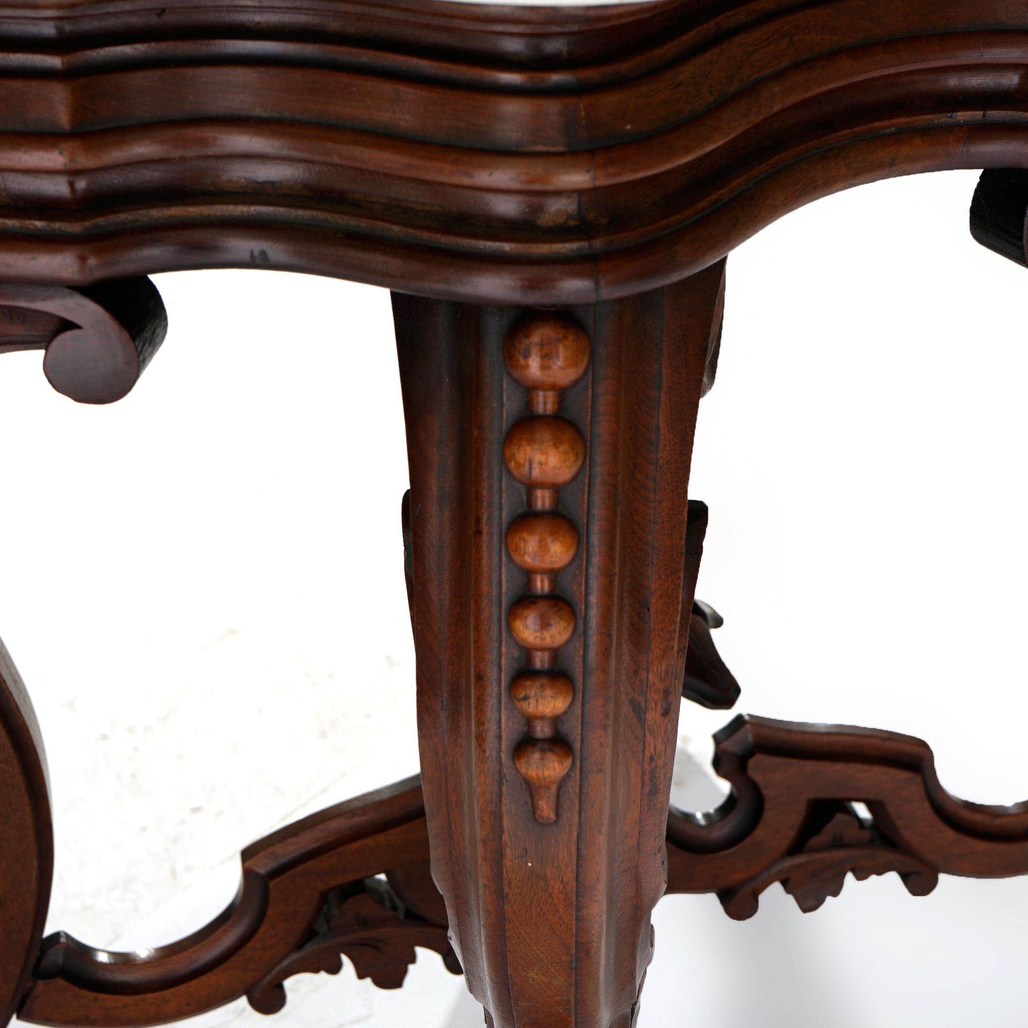 Antique Brooks Brothers Carved Walnut & Marble Turtle Top Parlor Table c1890 5