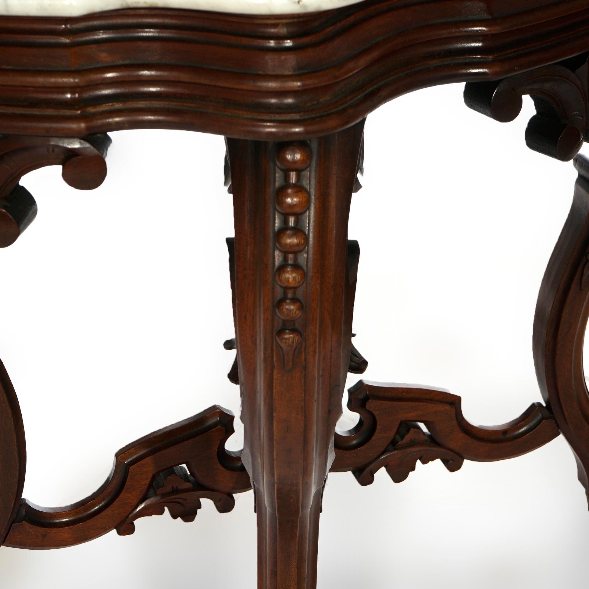 Antique Brooks Brothers Carved Walnut & Marble Turtle Top Parlor Table c1890 6