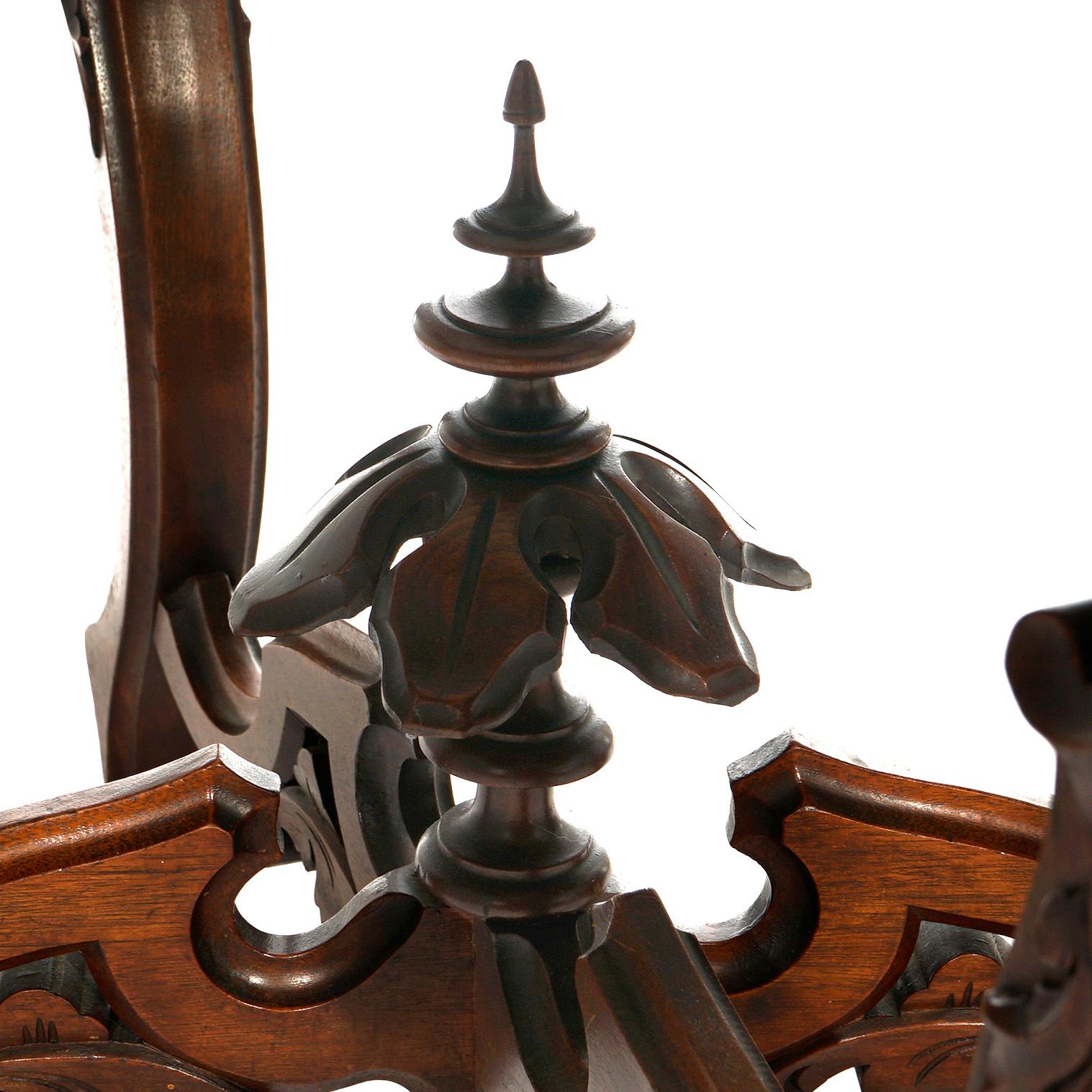 Antique Brooks Brothers Carved Walnut & Marble Turtle Top Parlor Table c1890 7